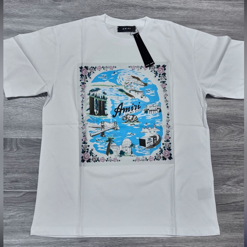 AMIRI White Tee with Blue and Black Graphic